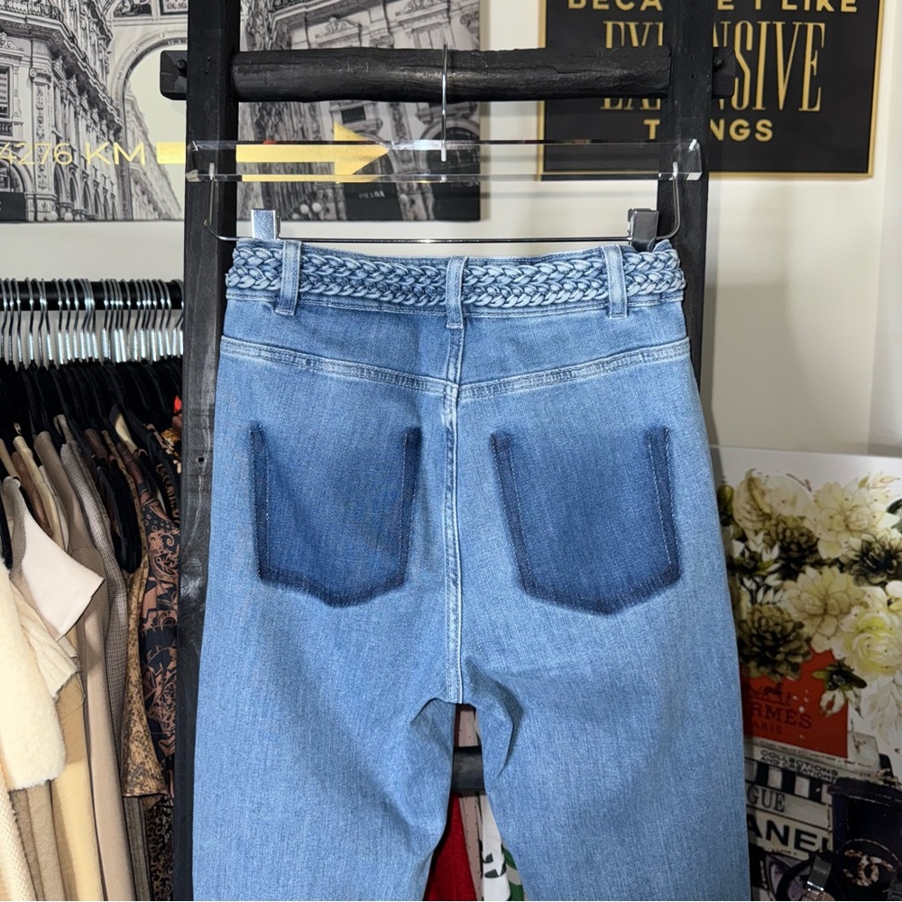 Maje Braided High Rise Bootcut Jeans Light Wash Denim Womens 36 4 EUC $325 - Picture 11 of 14